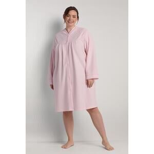 Miss Elaine Brushed Back Terry Short Robe Size 1X Pink Embroidered Long Sleeve